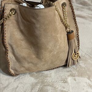 Marc Jacobs Tan Suede Shoulder Bag with Gold Chain